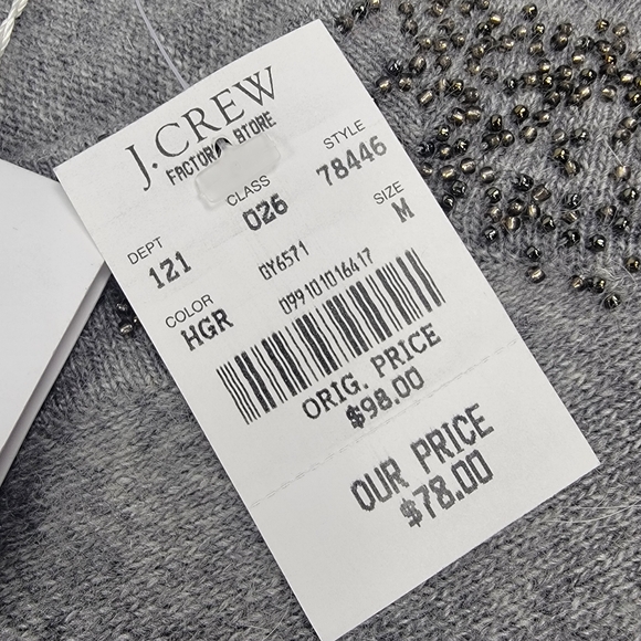 J. Crew Cashmere Blend Beaded Sweater Heather Grey NWT Size M - Picture 6 of 15